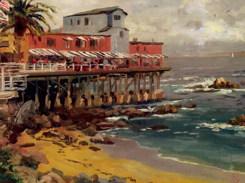Ein Blick von der Cannery Row Monterey Thomas Kinkade Ölgemälde